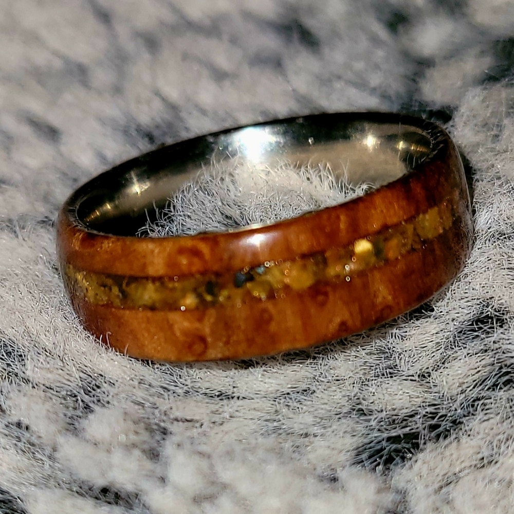 Handmade wood and tiger eye ring